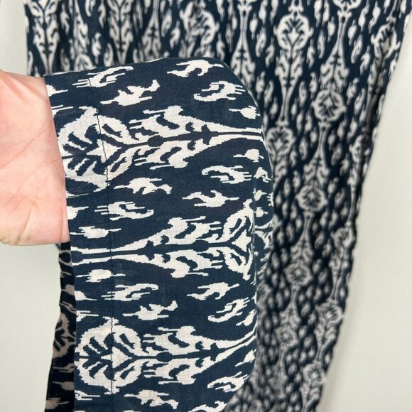 Zara Pants Womens Large Blue Off White Print Straight Leg Button Fly Lightweight - Picture 16 of 16